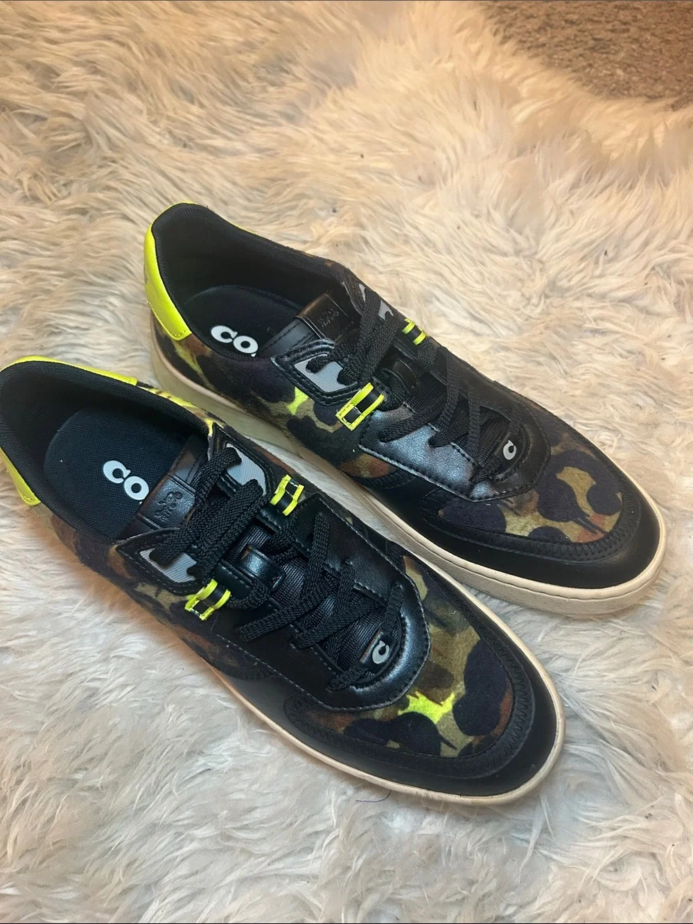 Coach Men's Camouflage Leather-Trim Sneakers in Black & Olive